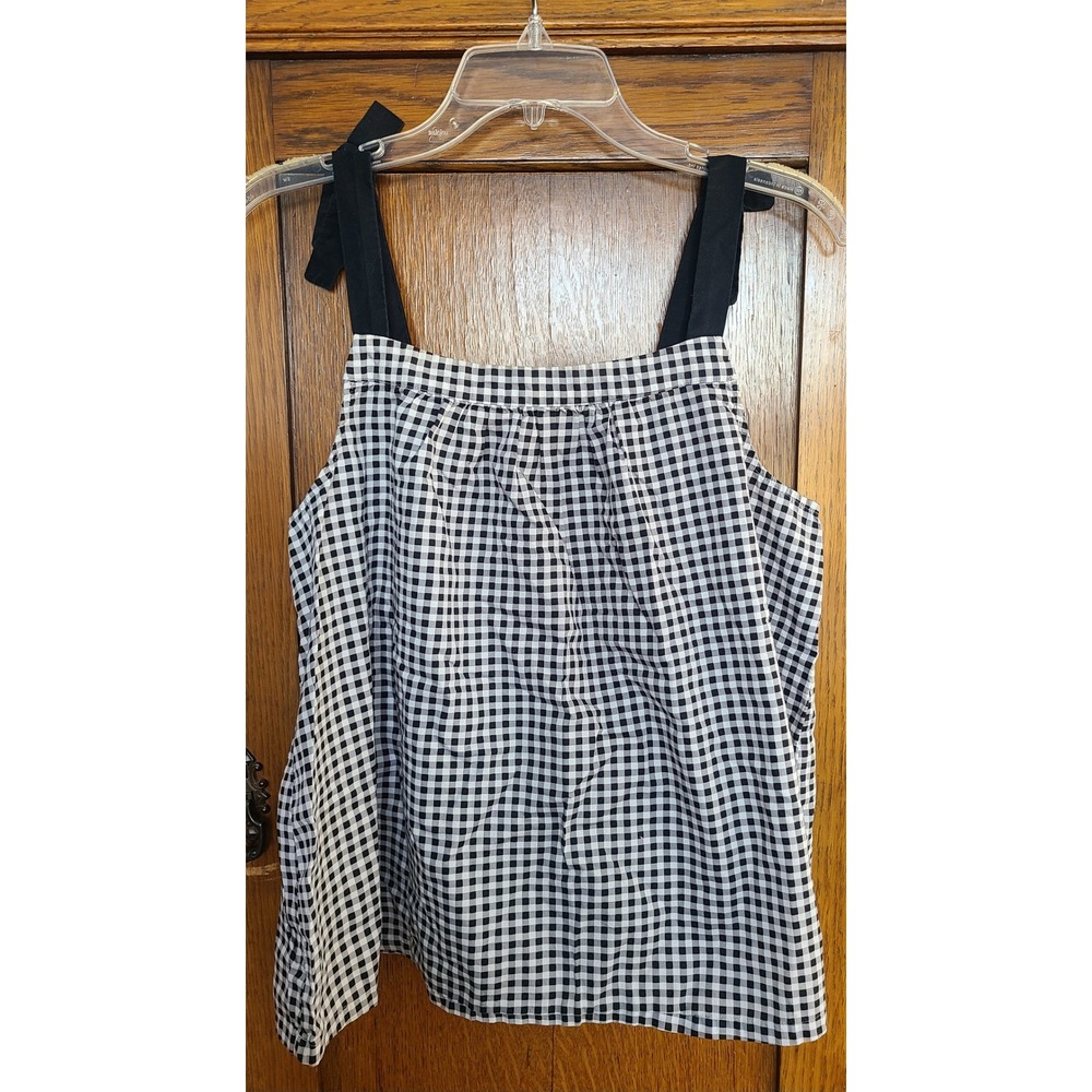 Kate Spade New York Gingham Tie Shoulder Cotton Top Black White KS92357 Size M